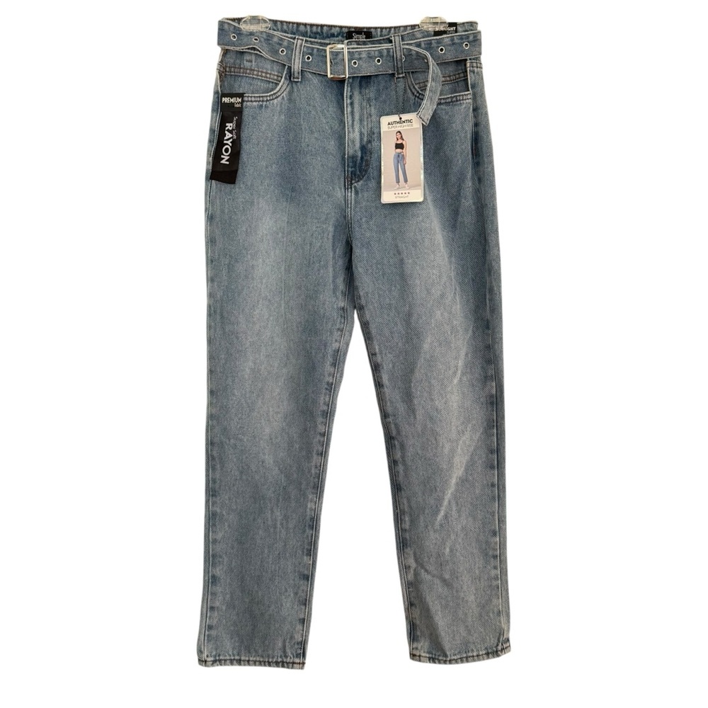 Simple Society Straight High Rise Open Pocket Belted Jeans Size 9/29 New